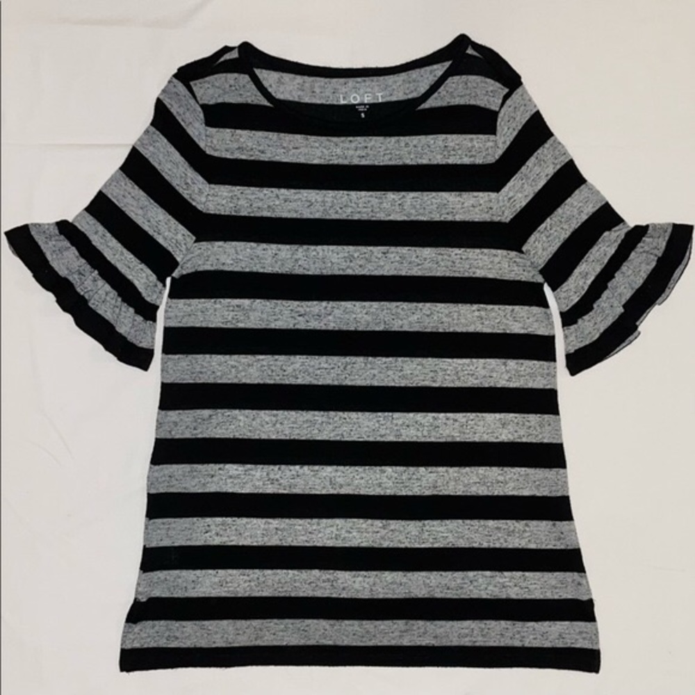 Ann Taylor LOFT Striped Tunic with Ruffle Sleeves